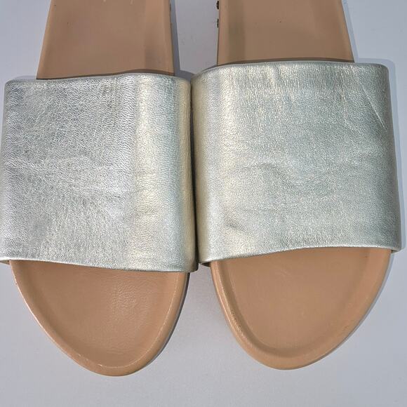 Beek Pelican in Metallic Gold Upper Tan Footbed Leather Slide Sandals Size 11 - Picture 11 of 14